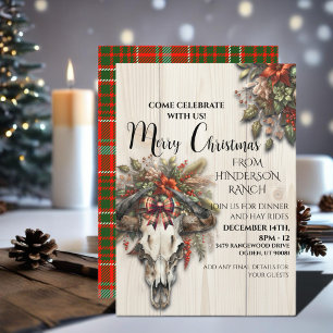 Rustic Ranch Christmas With Cow Skull Invitation
