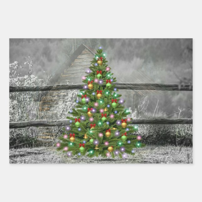 Rustic Ranch Christmas Wrapping Paper Sheet (Front)