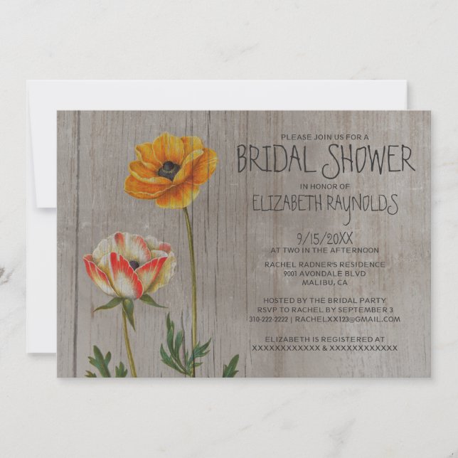 Rustic Ranunculus Bridal Shower Invitations (Front)