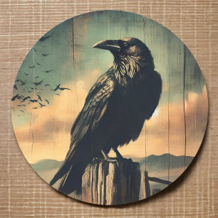Rustic Raven Ghost Town Desert Sunset Western Bird Classic Round Sticker