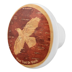 Rustic Raven On Inner Birch Bark Ceramic Knob