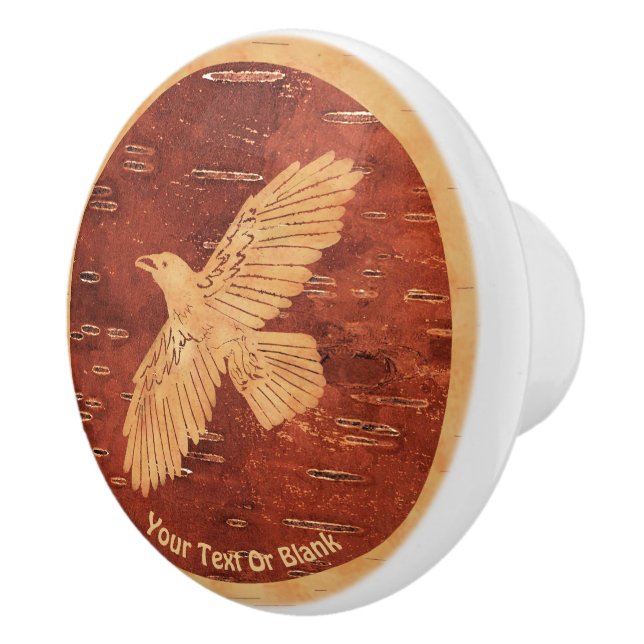 Rustic Raven On Inner Birch Bark Ceramic Knob (Right)