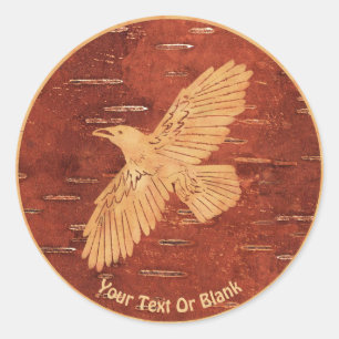 Rustic Raven On Inner Birch Bark Classic Round Sticker