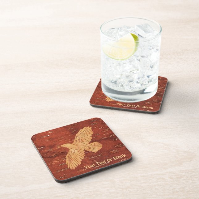 Rustic Raven On Inner Birch Bark Coaster (Right Side)