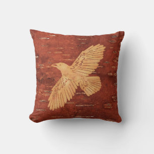 Rustic Raven On Inner Birch Bark Cushion