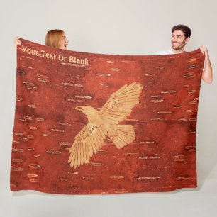Rustic Raven On Inner Birch Bark Fleece Blanket