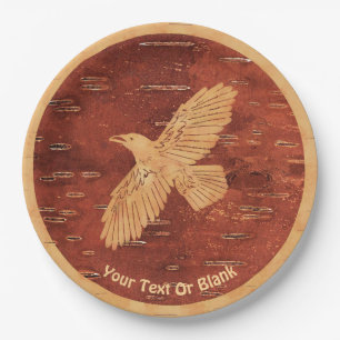 Rustic Raven On Inner Birch Bark Paper Plate