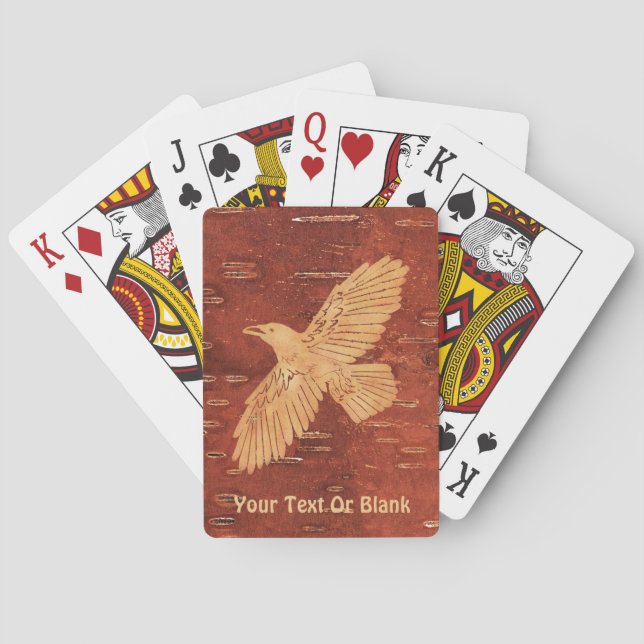 Rustic Raven On Inner Birch Bark Playing Cards (Back)