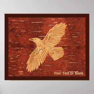 Rustic Raven On Inner Birch Bark Poster