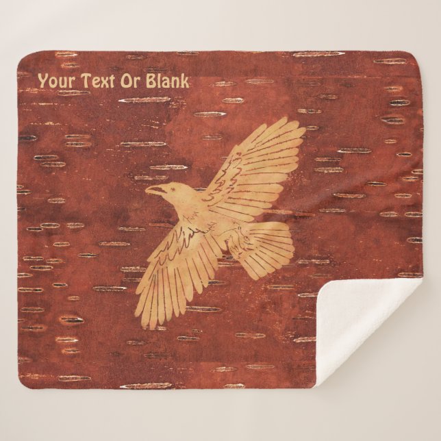 Rustic Raven On Inner Birch Bark Sherpa Blanket (Front (Horizontal))