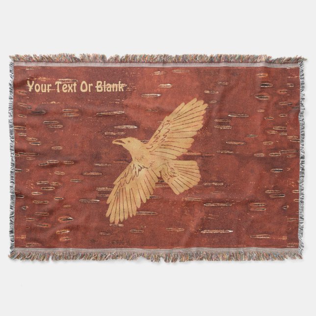 Rustic Raven On Inner Birch Bark Throw Blanket (Front)