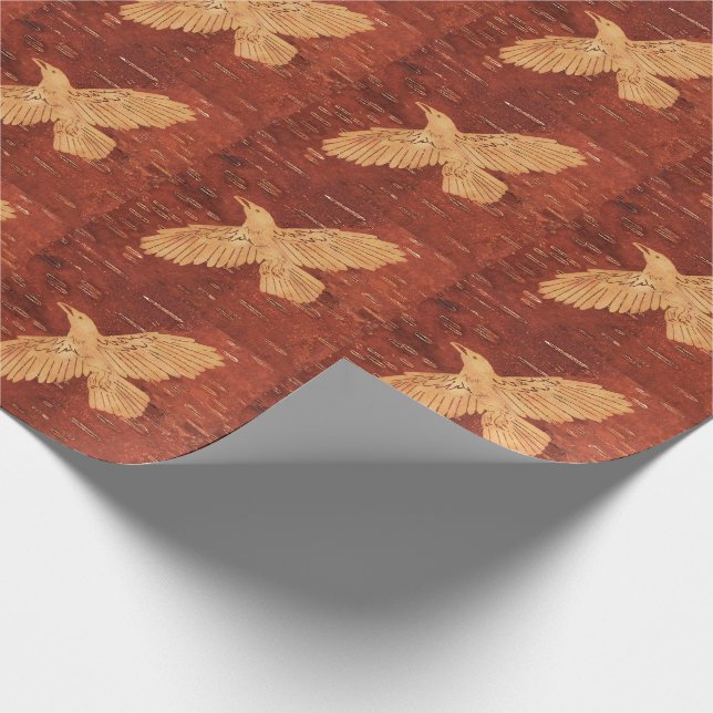 Rustic Raven On Inner Birch Bark Wrapping Paper (Corner)