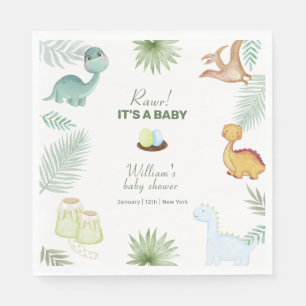 Rustic Rawr Volcano Tropical Dinosaur Baby Shower Napkin