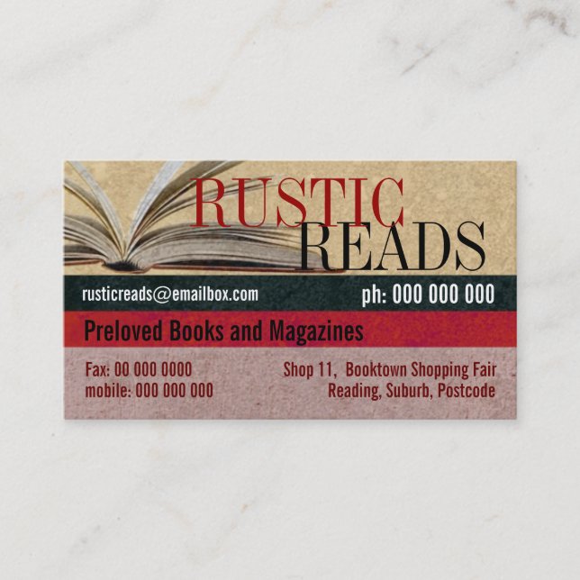Rustic Reads Book Literature Business Card (Front)