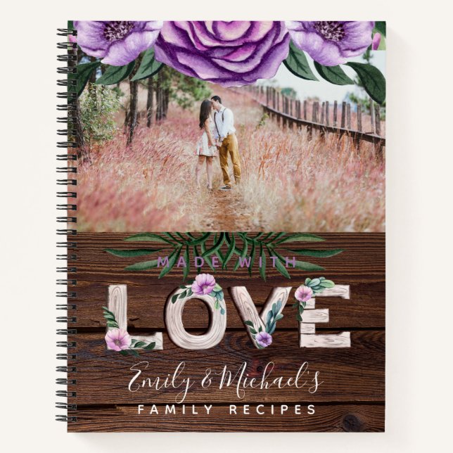 Rustic Recipe Book Heirloom Wedding Photo Gift (Front)