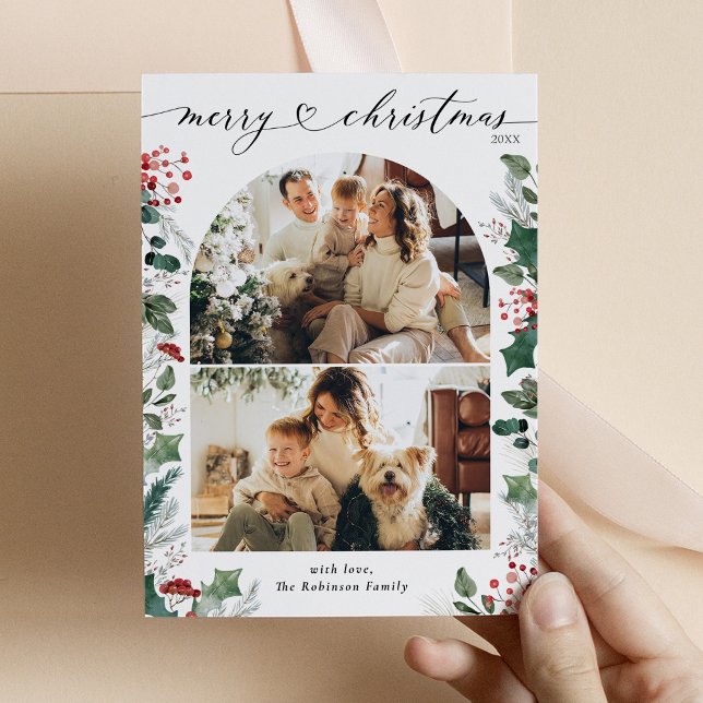 Rustic Red 2 Photo Arch Merry Christmas Card  (Creator Uploaded)