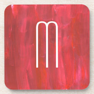 Rustic Red Abstract with Monogram Initial Coaster