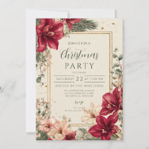 Rustic Red Amaryllis Christmas Invitation