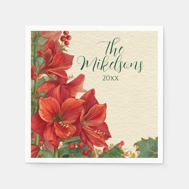 Rustic Red Amaryllis Christmas Napkin (Front)