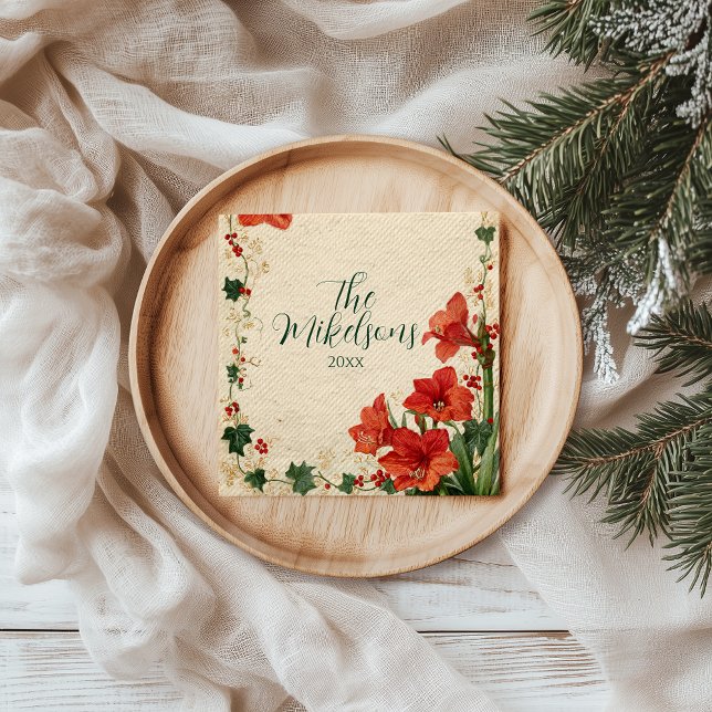 Rustic Red Amaryllis Christmas Napkin (Creator Uploaded)