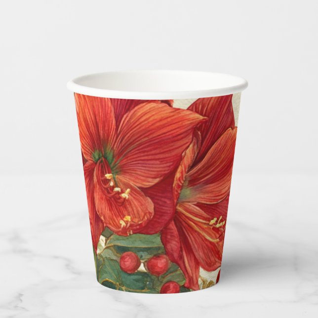 Rustic Red Amaryllis Christmas Paper Cups (Front)