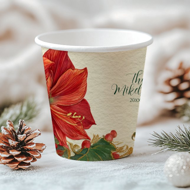 Rustic Red Amaryllis Christmas Paper Cups (Creator Uploaded)