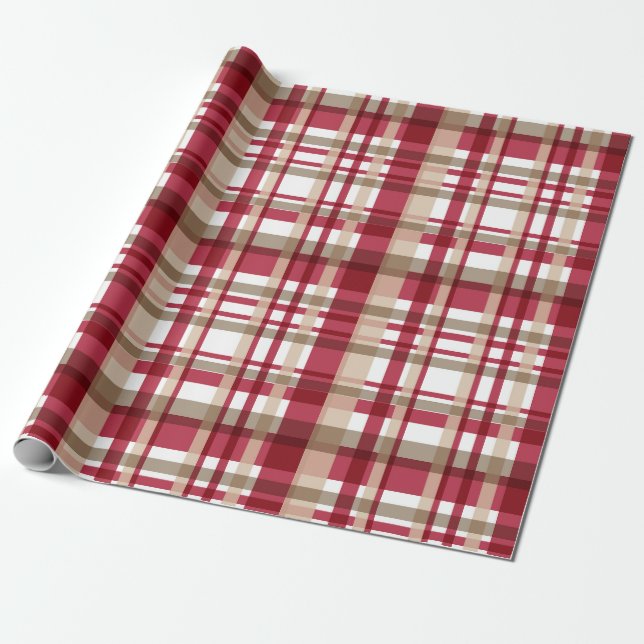 Rustic Red and Beige Plaid Pattern Wrapping Paper (Unrolled)