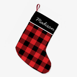 Rustic Red and Black Buffalo Check Monogram Small Christmas Stocking