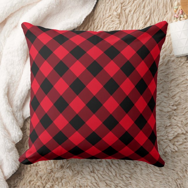 Rustic Red and Black Buffalo Plaid Farmhouse Cushion (Blanket)