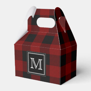 Rustic Red and Black Buffalo Plaid Monogram Favour Box