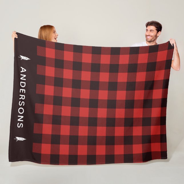 Rustic Red and Black Holiday Flannel Personalised Fleece Blanket (In Situ)