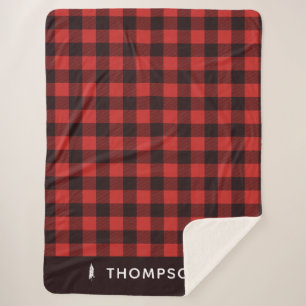 Rustic Red and Black Holiday Flannel Personalised Sherpa Blanket
