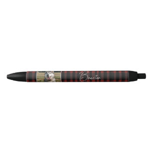 Rustic Red and Black Plaid Pattern Photo Ink Pen