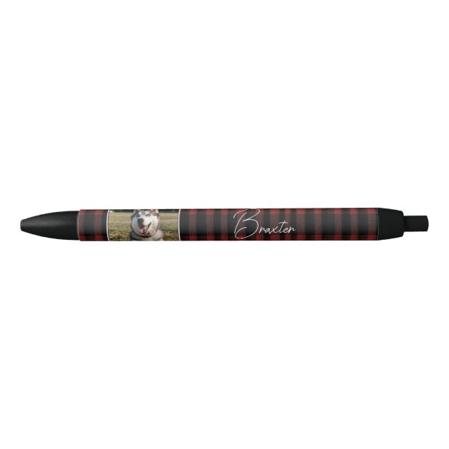 Rustic Red and Black Plaid Pattern Photo Ink Pen (Front)