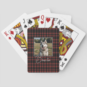 Rustic Red and Black Plaid Pattern Photo Playing Cards
