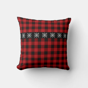 Rustic red and black plaid -snow flake cushion