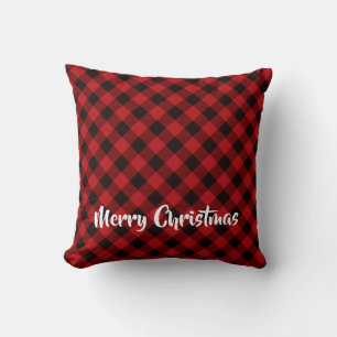 Rustic red and black plaid -snow flake cushion