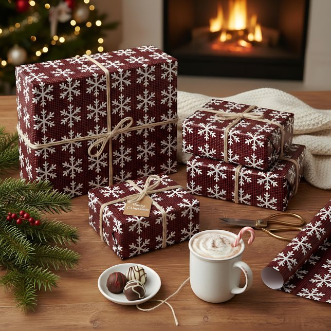 Rustic Red and Black Plaid Snowflake Christmas Wrapping Paper (Creator Uploaded)