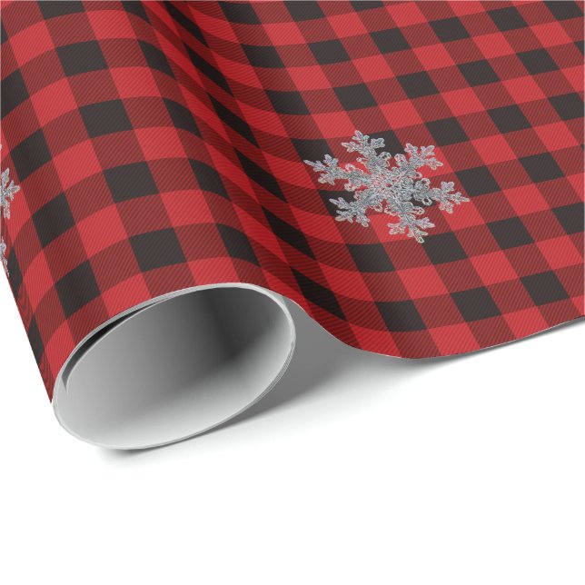 Rustic red and black plaid with snowflake detail wrapping paper (Roll Corner)