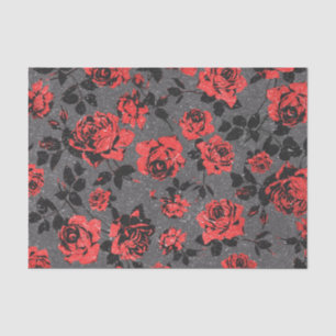 Rustic Red and Black Stem Rose Pattern Tissue Paper