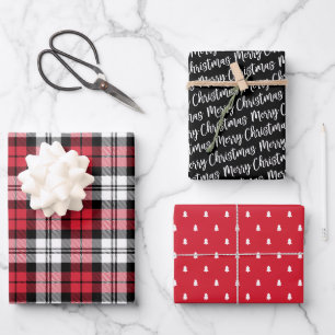 Rustic Red and Black Watch Plaid Christmas Wrapping Paper Sheet