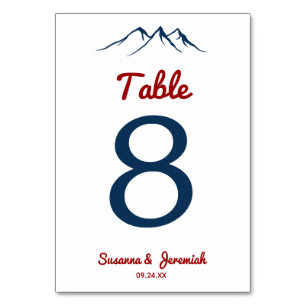 Rustic Red and Blue Mountain Wedding Reception Table Number