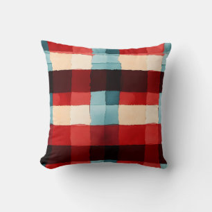 Rustic Red and Blue Plaid Pattern Throw Pillow