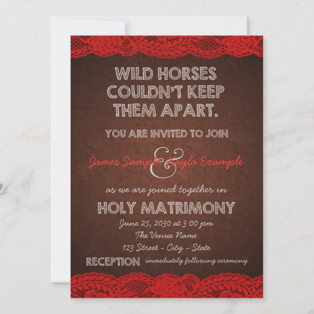 Rustic Red and Brown Country Wedding Invitation (Front)