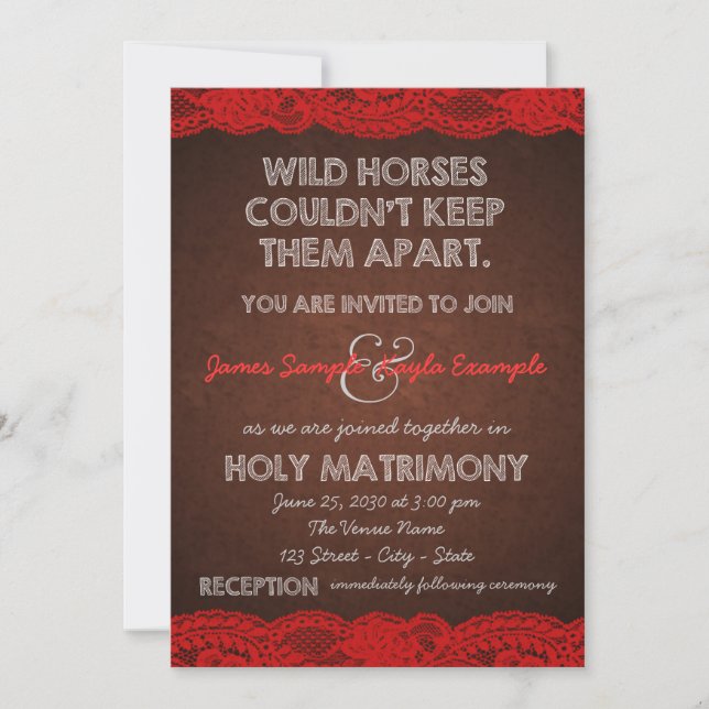 Rustic Red and Brown Country Wedding Invitation (Front)