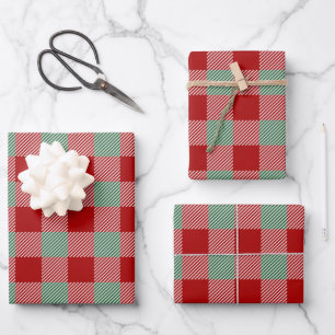 Rustic Red And Green Plaid Pattern Wrapping Paper Sheet