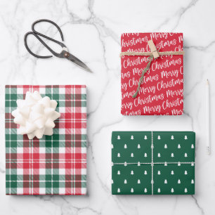 Rustic Red and Green Watch Plaid Christmas Wrapping Paper Sheet