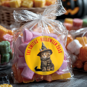 Rustic Red And Orange Kitten Witch Halloween Classic Round Sticker