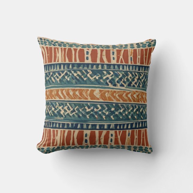 Rustic Red and Orange Pattern Throw Pillow (Front)
