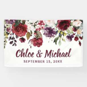 Rustic Red and Pink Floral Personalised Wedding Banner